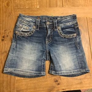 Miss Me / Mid Rise Flap Pocket Embellished Shorts